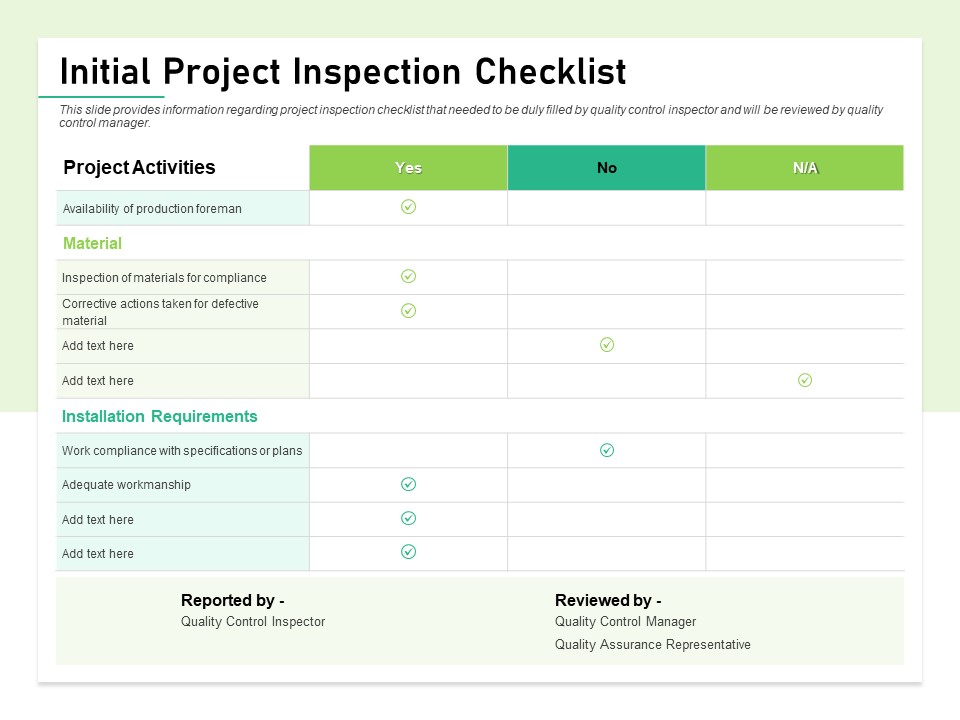 Quality Management Plan QMP Initial Project Inspection Checklist Topics PDF