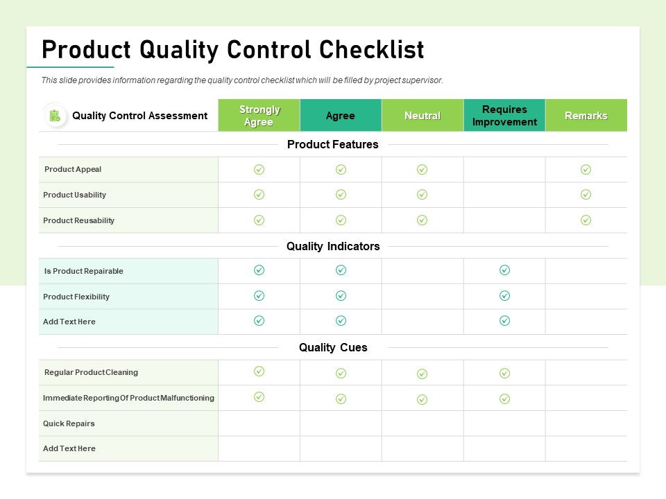Quality Management Plan QMP Product Quality Control Checklist Ppt Infographic Template Background PDF