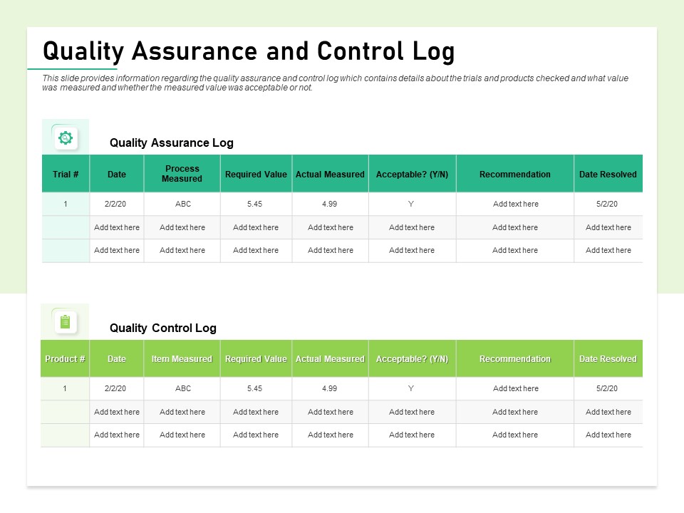 Quality Management Plan QMP Quality Assurance And Control Log Professional PDF