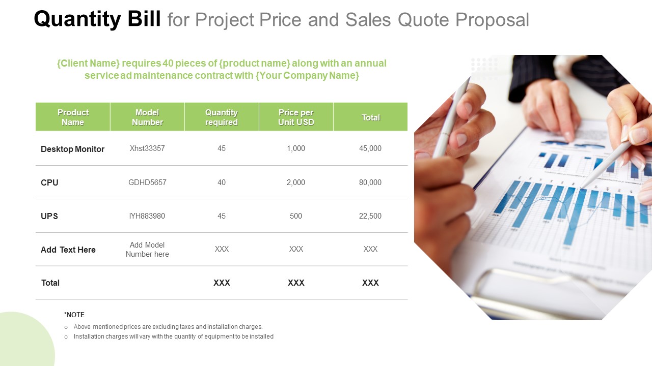 Quantity Bill For Project Price And Sales Quote Proposal Information PDF