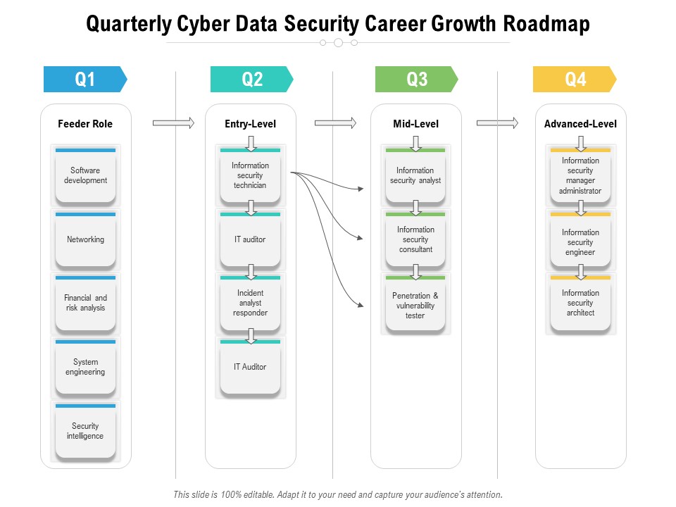 Quarterly Cyber Data Security Career Growth Roadmap Infographics