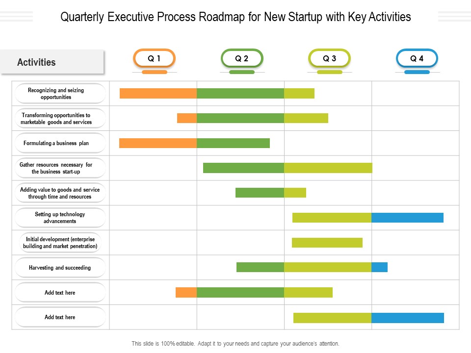 Quarterly Executive Process Roadmap For New Startup With Key Activities Guidelines