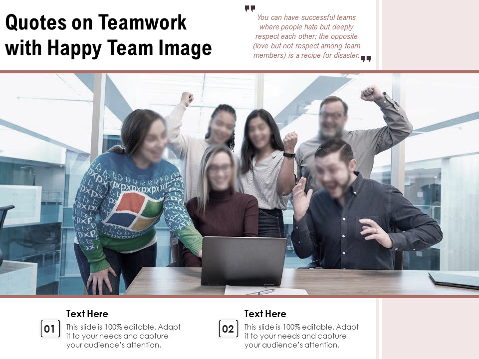 Quotes On Teamwork With Happy Team Image Ppt PowerPoint Presentation Portfolio Vector PDF
