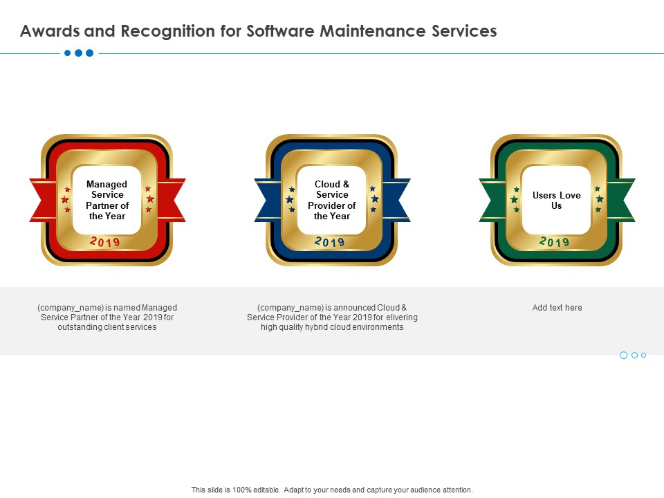 RFP Software Maintenance Support Awards And Recognition For Software Maintenance Services Summary PDF