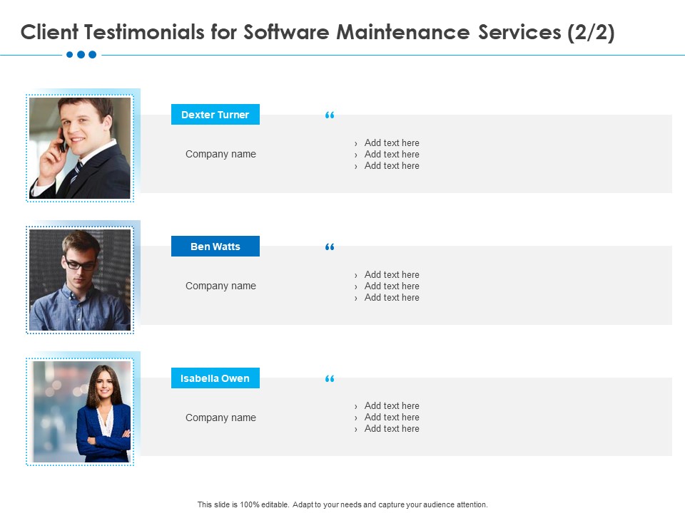 RFP Software Maintenance Support Client Testimonials For Software Maintenance Services Summary PDF