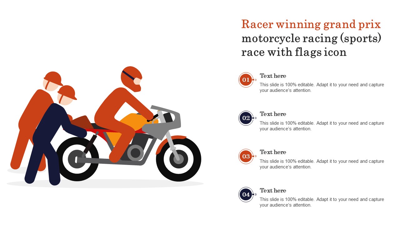 Racer Winning Grand Prix Motorcycle Racing Sports Race With Flags Icon Designs PDF