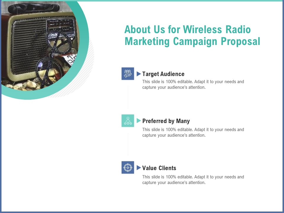Radio Marketing Plan Product Launch About Us For Wireless Radio Marketing Campaign Proposal Background PDF