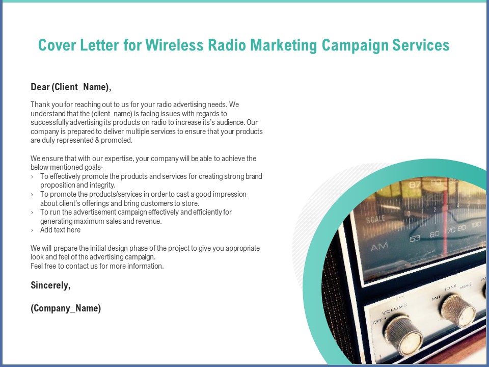 Radio Marketing Plan Product Launch Cover Letter For Wireless Radio Marketing Campaign Services Graphics PDF