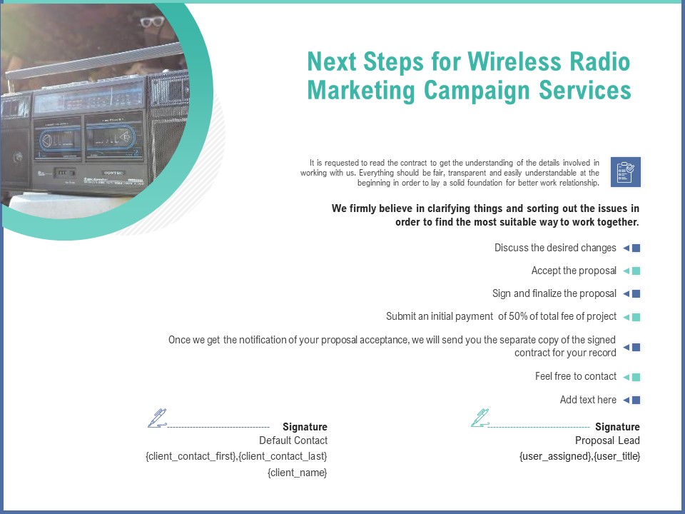 Radio Marketing Plan Product Launch Next Steps For Wireless Radio Marketing Campaign Services Designs PDF