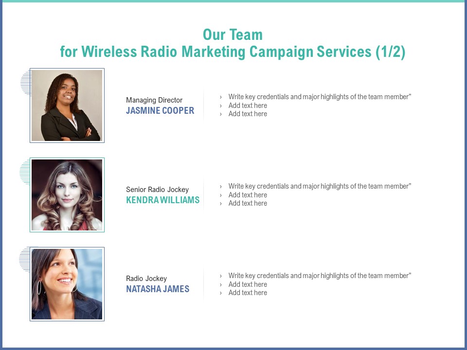 Radio Marketing Plan Product Launch Our Team For Wireless Radio Marketing Campaign Services Infographics PDF