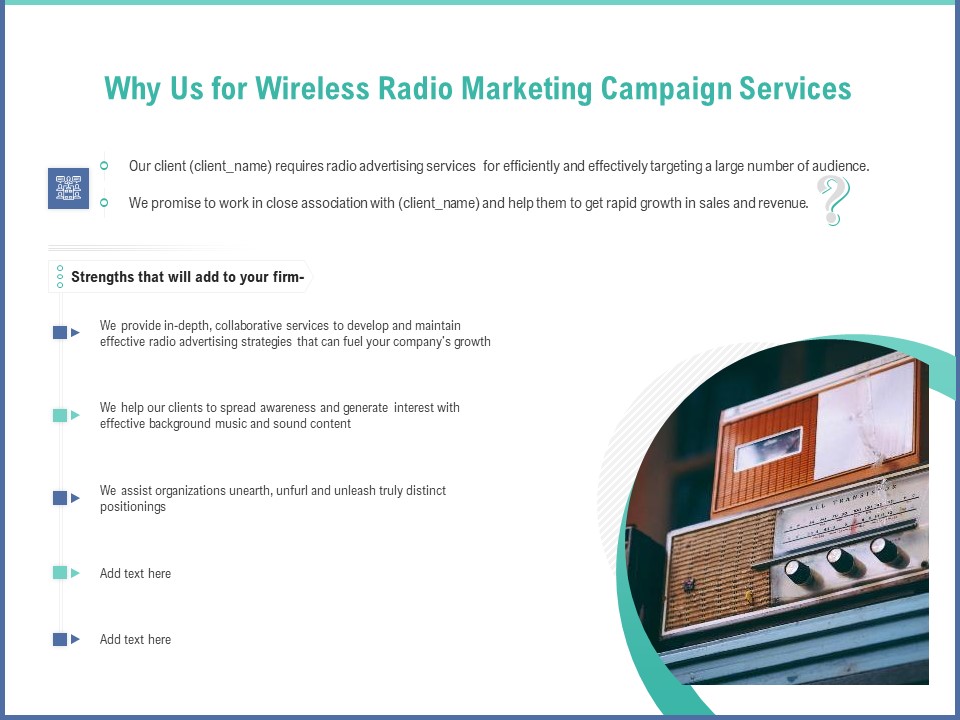 Radio Marketing Plan Product Launch Why Us For Wireless Radio Marketing Campaign Services Diagrams PDF