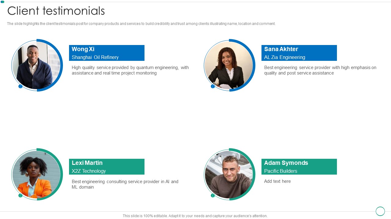 Real Estate Construction And Engineering Company Profile Client Testimonials Graphics PDF
