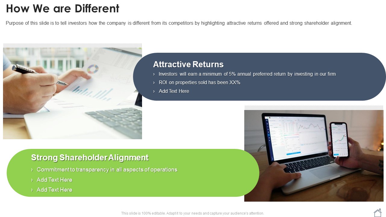 Real Estate Property Pitch Deck How We Are Different Ppt Professional Visual Aids PDF