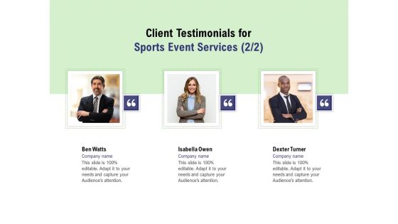 Recreational Program Proposal Client Testimonials For Sports Event Services Ppt Styles Templates PDF