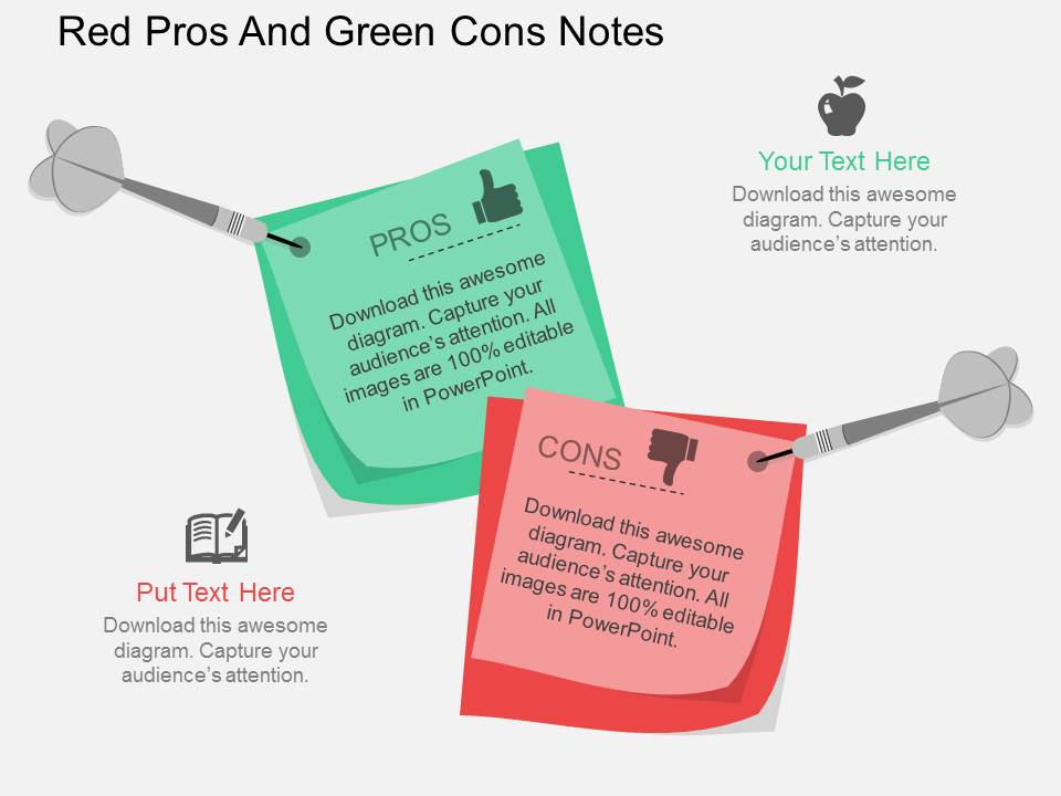 Red Pros And Green Cons Notes Powerpoint Template