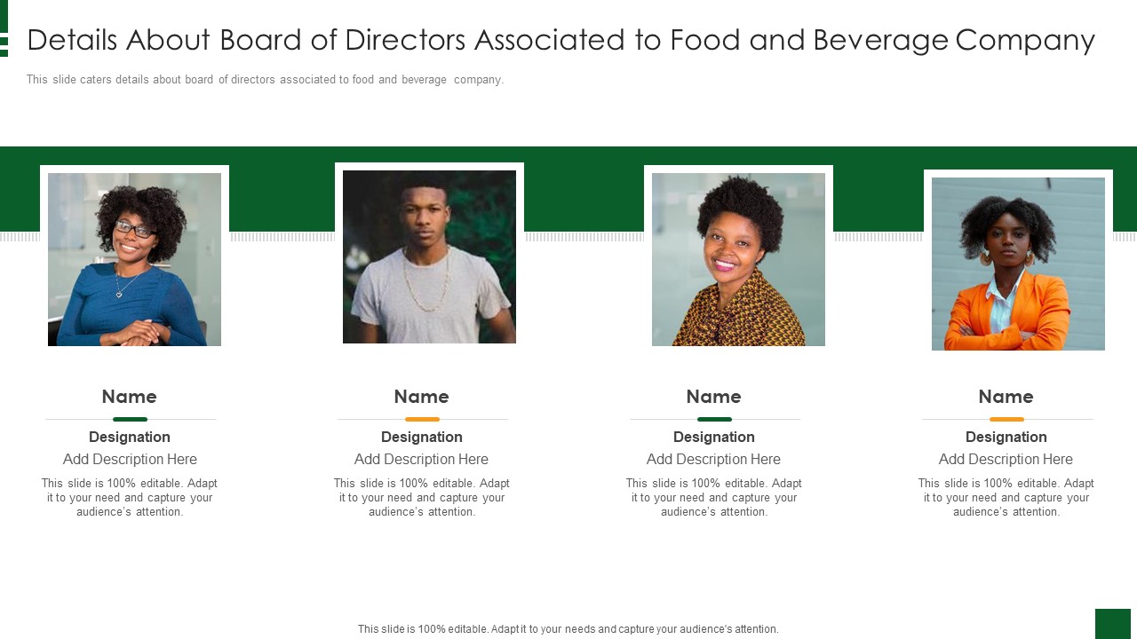 Refreshments Company Investor Introduction Details About Board Of Directors Associated To Food And Beverage Company Brochure PDF