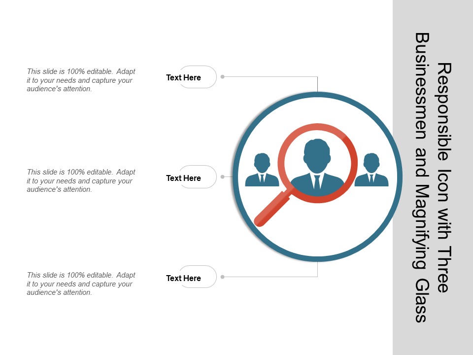 Responsible Icon With Three Businessmen And Magnifying Glass Ppt PowerPoint Presentation File Model PDF
