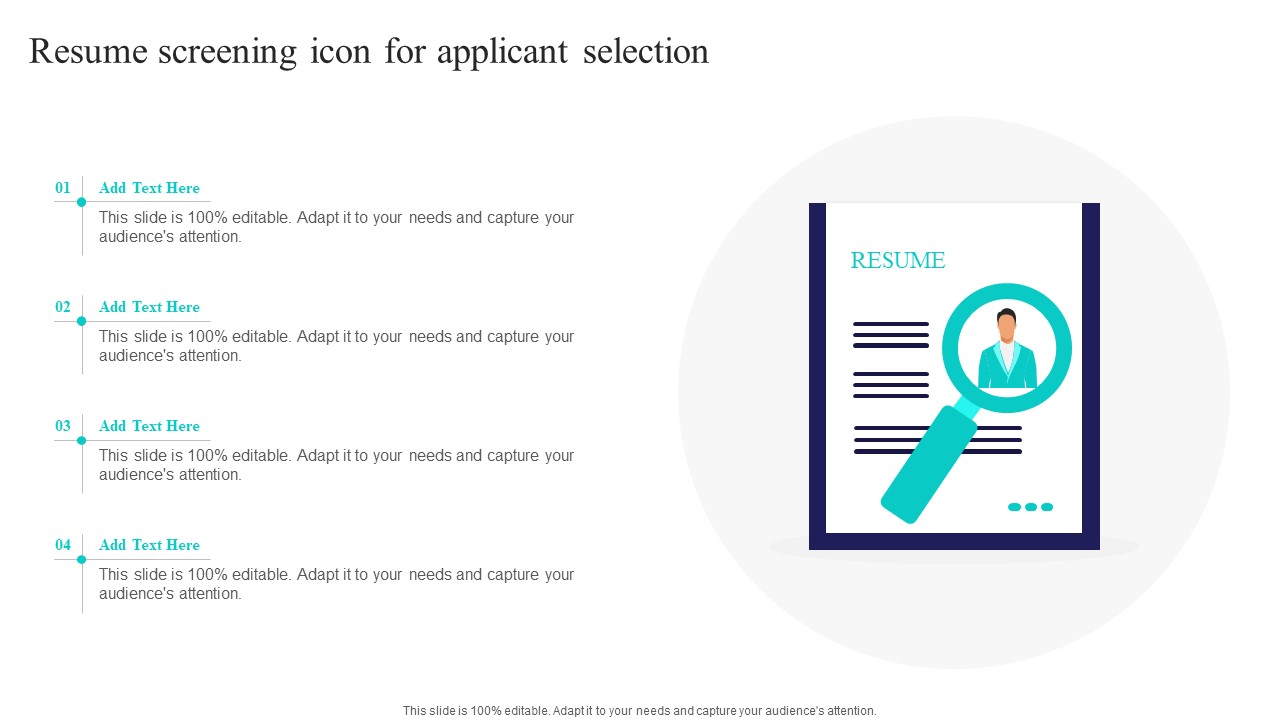 Resume Screening Icon For Applicant Selection Ppt PowerPoint Presentation Gallery Inspiration PDF