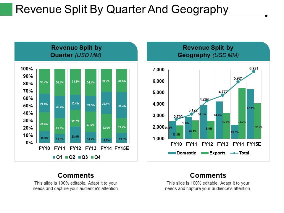 Revenue Split By Quarter And Geography Ppt PowerPoint Presentation Professional Rules