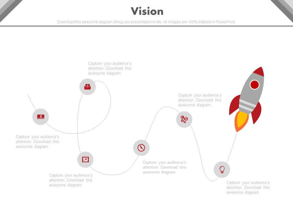 Rocket With Icons For Future Business Vision Powerpoint Slides