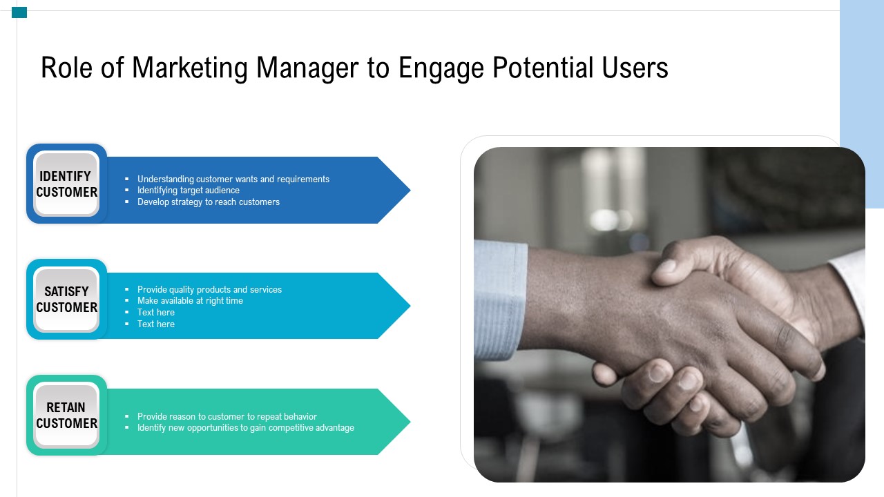 Role Of Marketing Manager To Engage Potential Users Ppt PowerPoint Presentation Gallery Ideas PDF