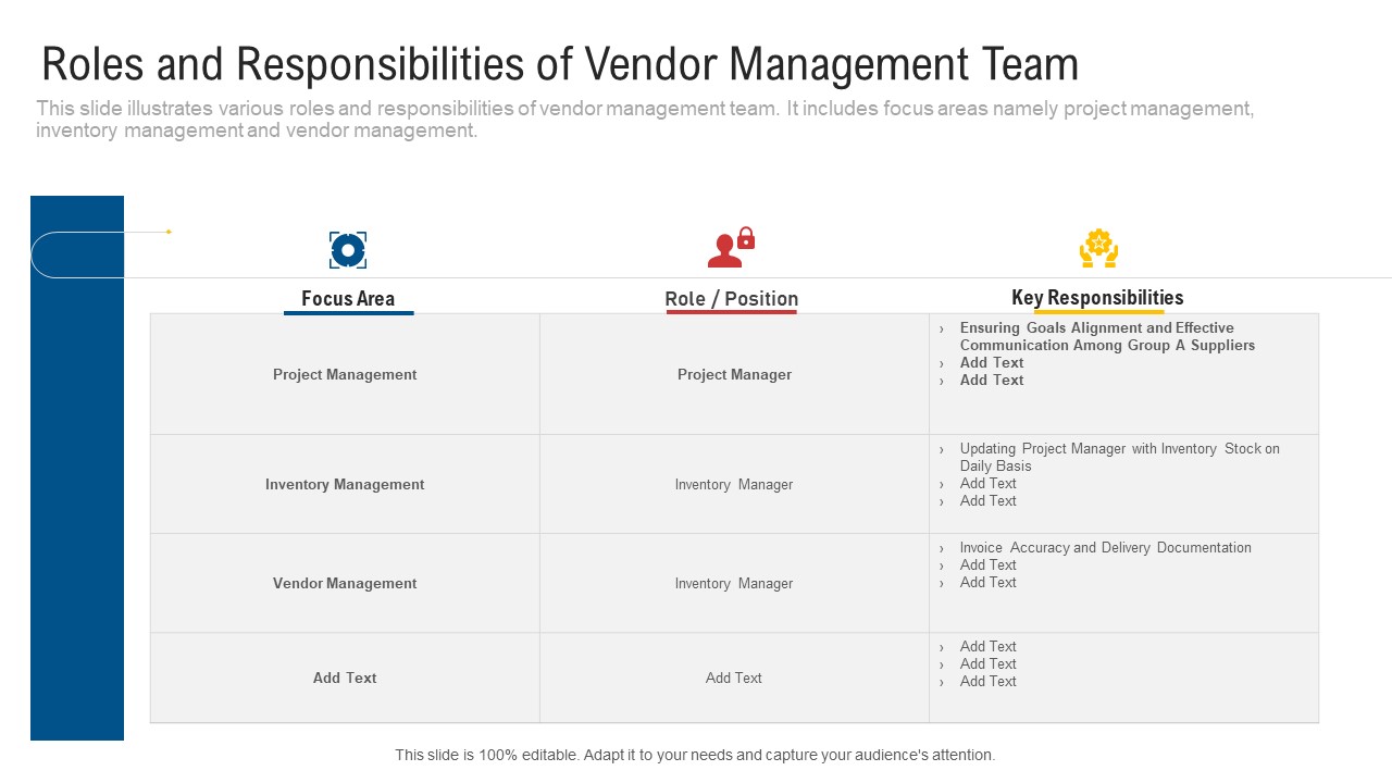 Roles And Responsibilities Of Vendor Management Team Icons PDF
