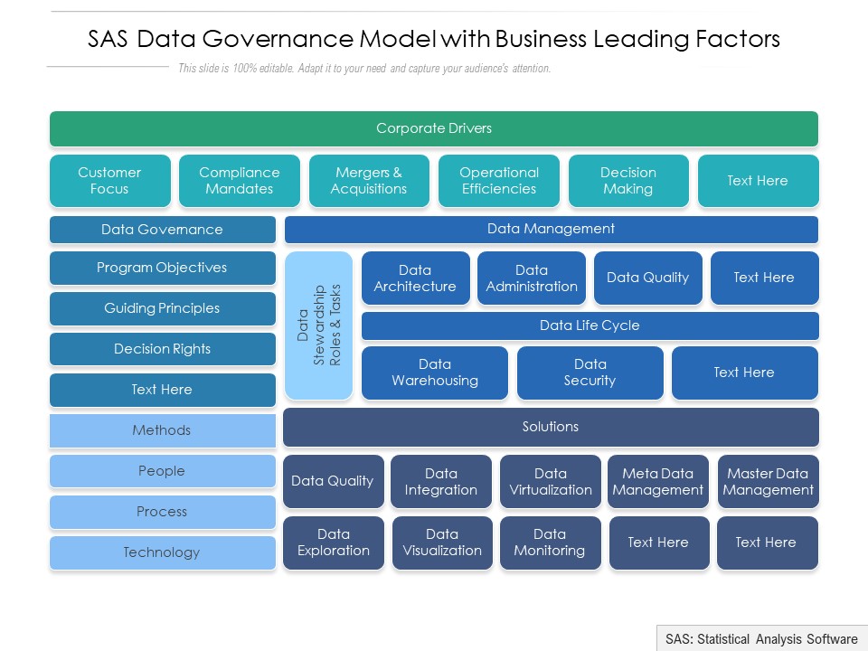 SAS Data Governance Model With Business Leading Factors Ppt PowerPoint Presentation Icon Styles PDF