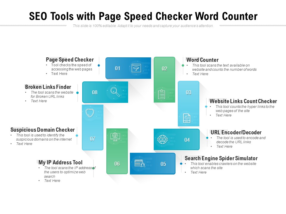 SEO Tools With Page Speed Checker Word Counter Ppt PowerPoint Presentation Pictures Information