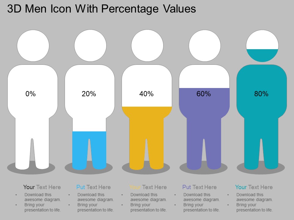 3D Men Icon With Percentage Values Powerpoint Templates