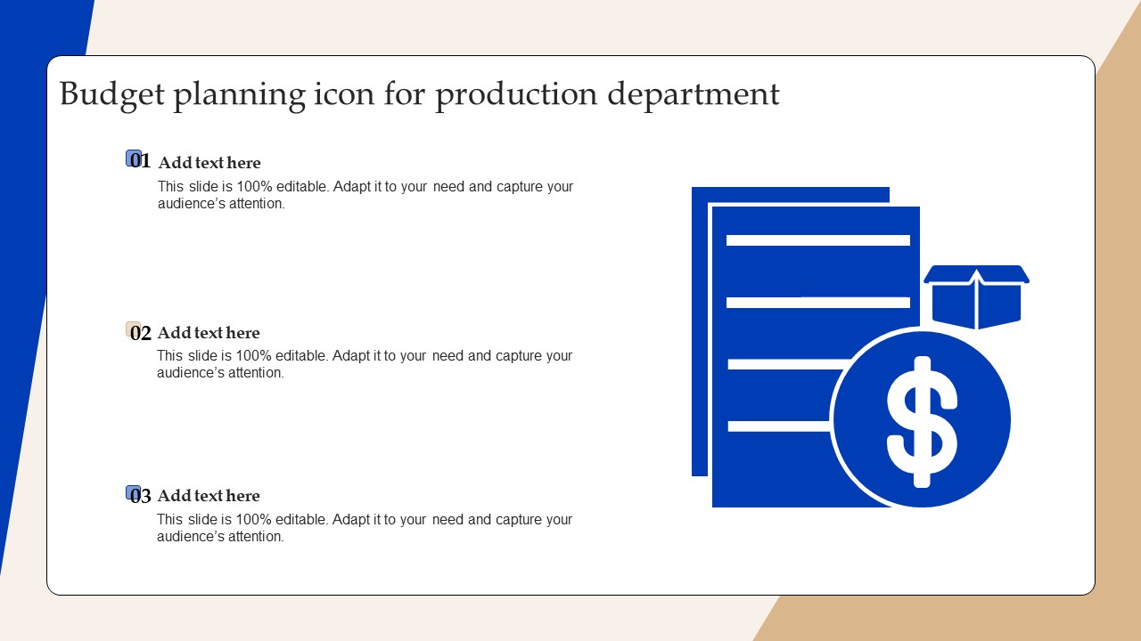 Budget Planning Icon For Production Department Brochure PDF