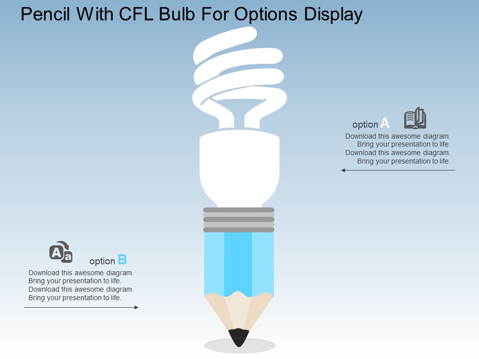 Pencil With Cfl Bulb For Options Display Powerpoint Templates