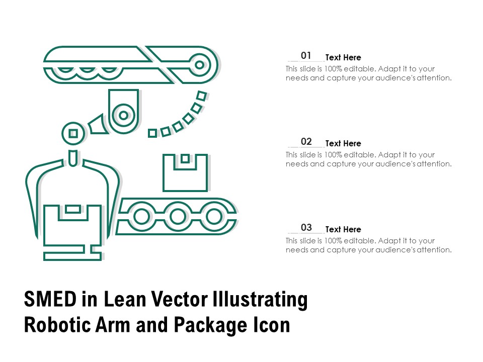 SMED In Lean Vector Illustrating Robotic Arm And Package Icon Ppt PowerPoint Presentation File Graphics Example PDF