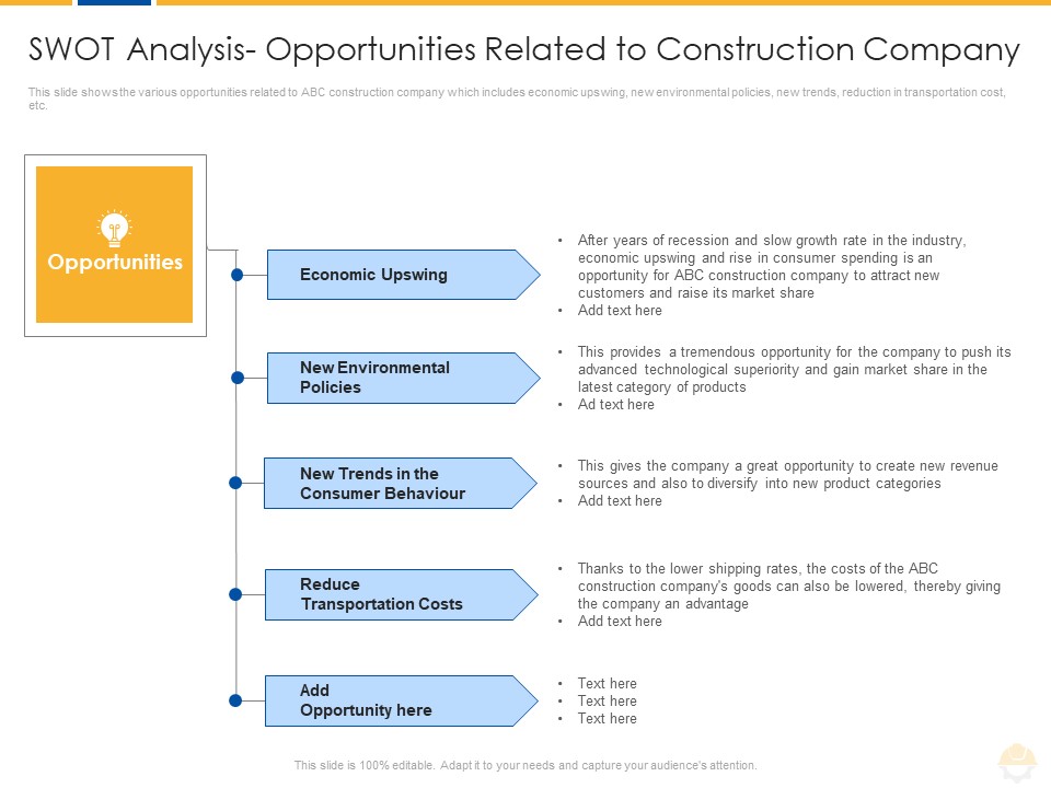 SWOT Analysis Opportunities Related To Construction Company Ppt Icon Elements PDF