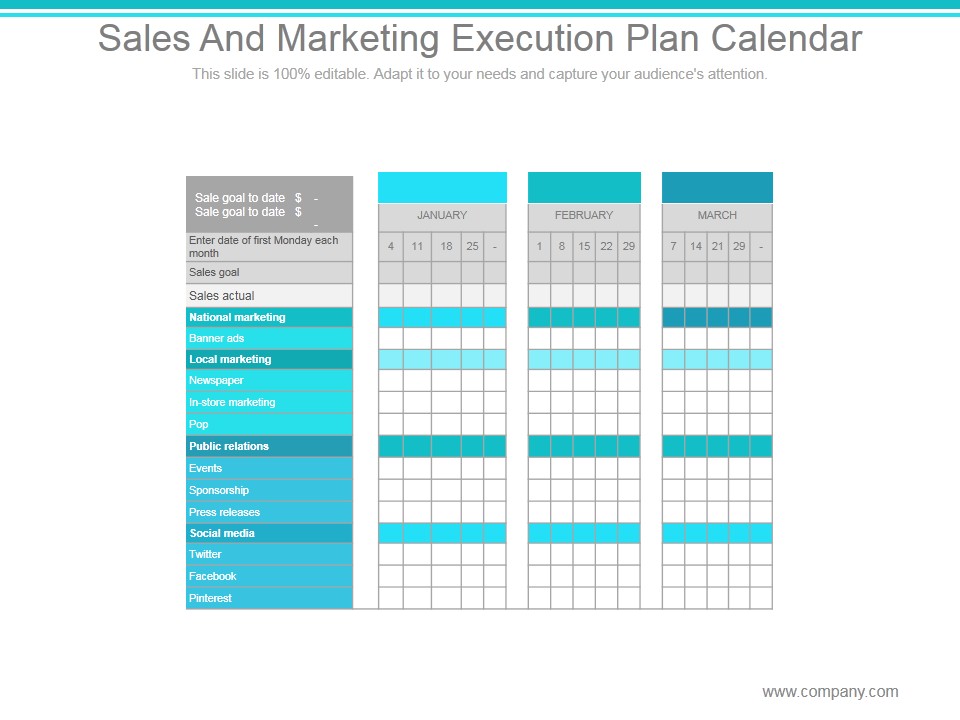 Sales And Marketing Execution Plan Calendar Ppt PowerPoint Presentation Model