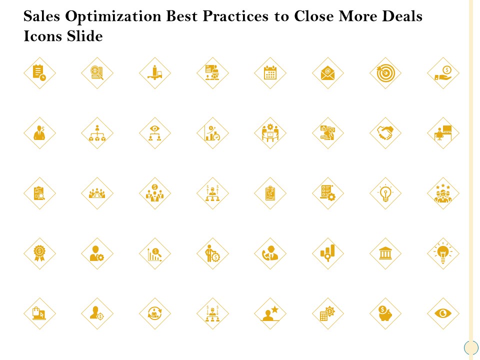 Sales Optimization Best Practices To Close More Deals Icons Slide Summary PDF