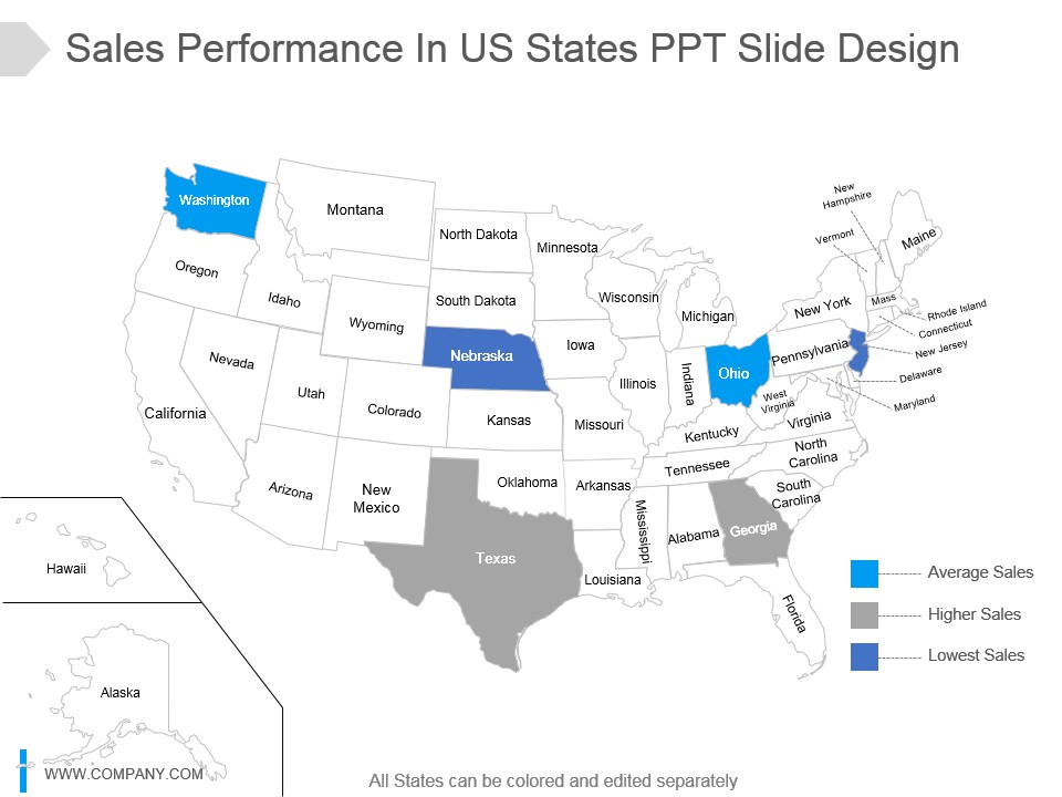 Sales Performance In Us States Ppt Slide Design
