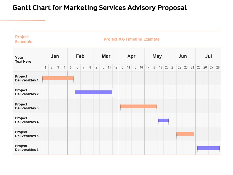 Sales Strategy Consulting Gantt Chart For Marketing Services Advisory Proposal Elements PDF