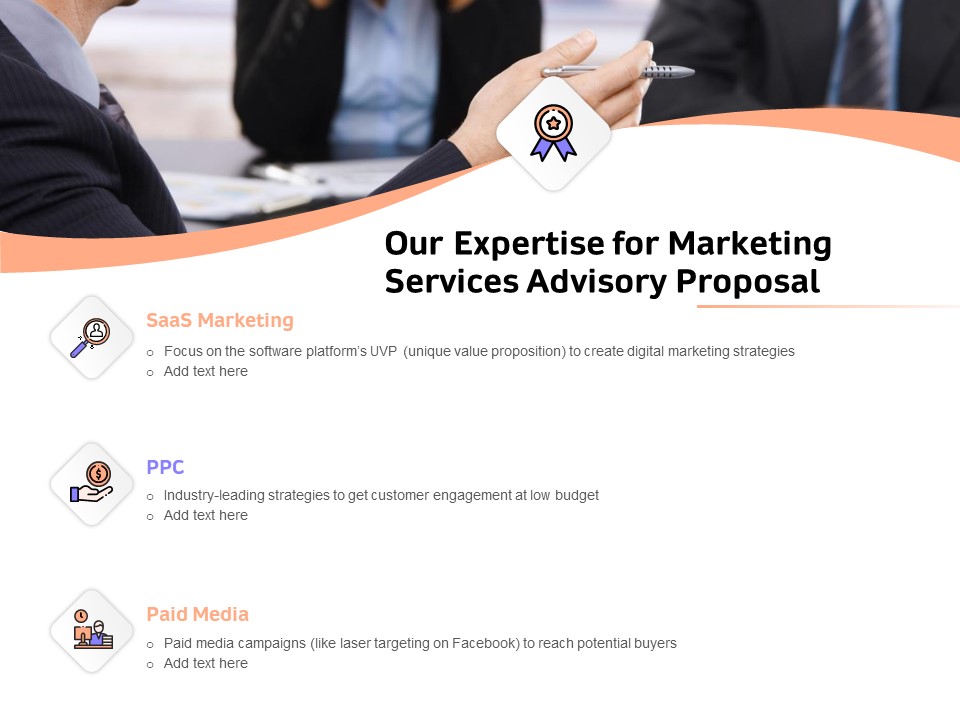 Sales Strategy Consulting Our Expertise For Marketing Services Advisory Proposal Infographics PDF