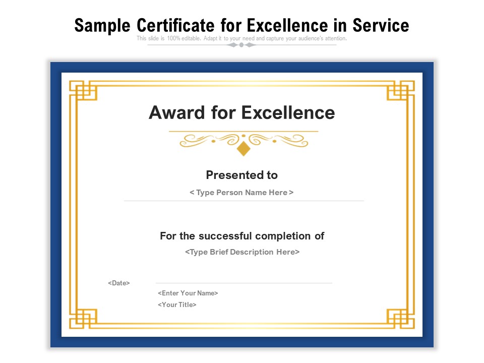 Sample Certificate For Excellence In Service Ppt PowerPoint Presentation Gallery Gridlines PDF