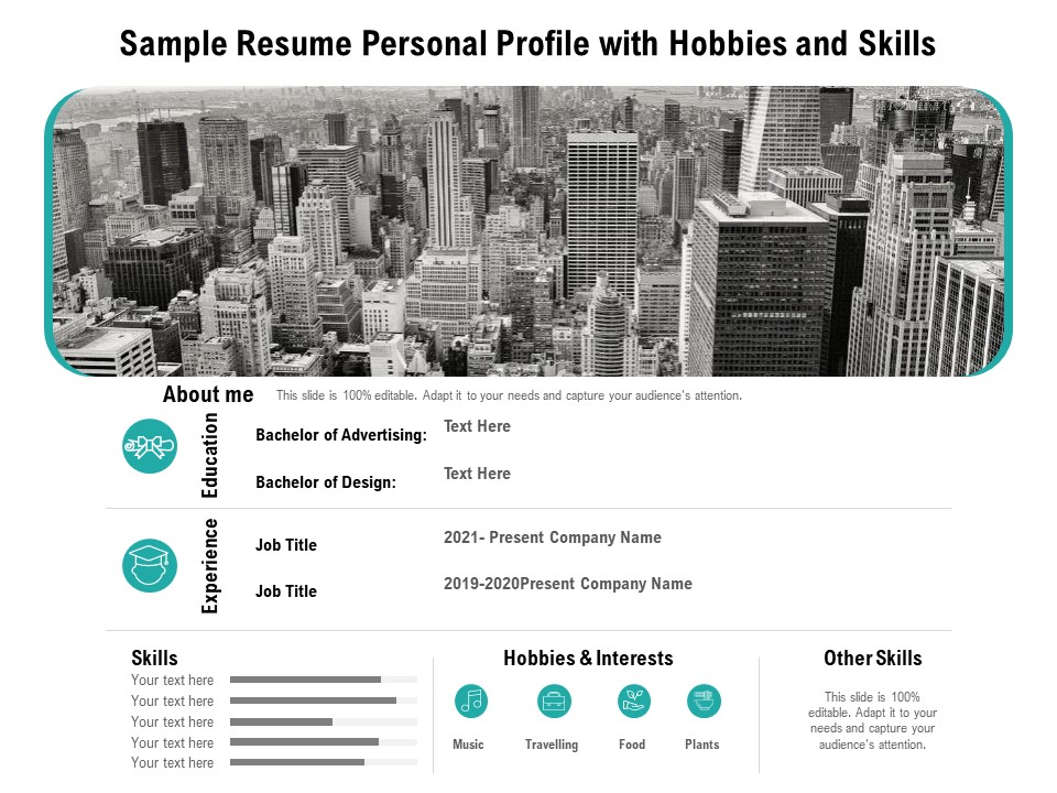Sample Resume Personal Profile With Hobbies And Skills Ppt PowerPoint Presentation Infographics Background Image PDF