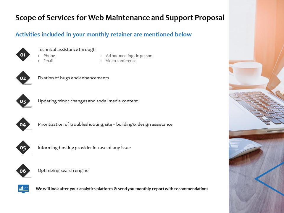 Scope Of Services For Web Maintenance And Support Proposal Ppt PowerPoint Presentation Infographics Rules