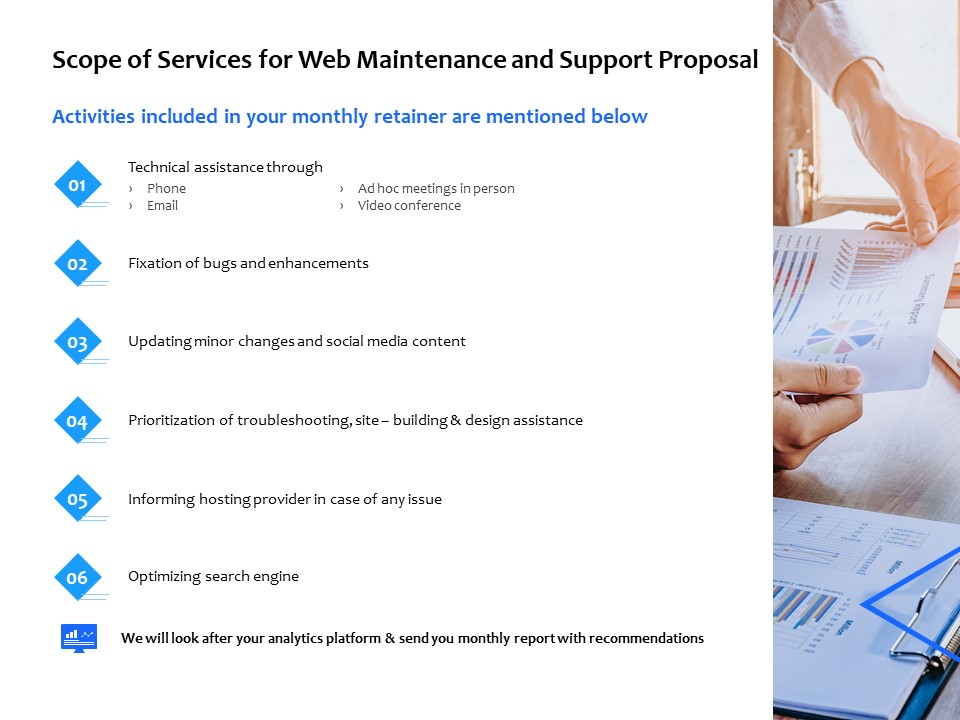 Scope Of Services For Web Maintenance And Support Proposal Ppt PowerPoint Presentation Inspiration Guide
