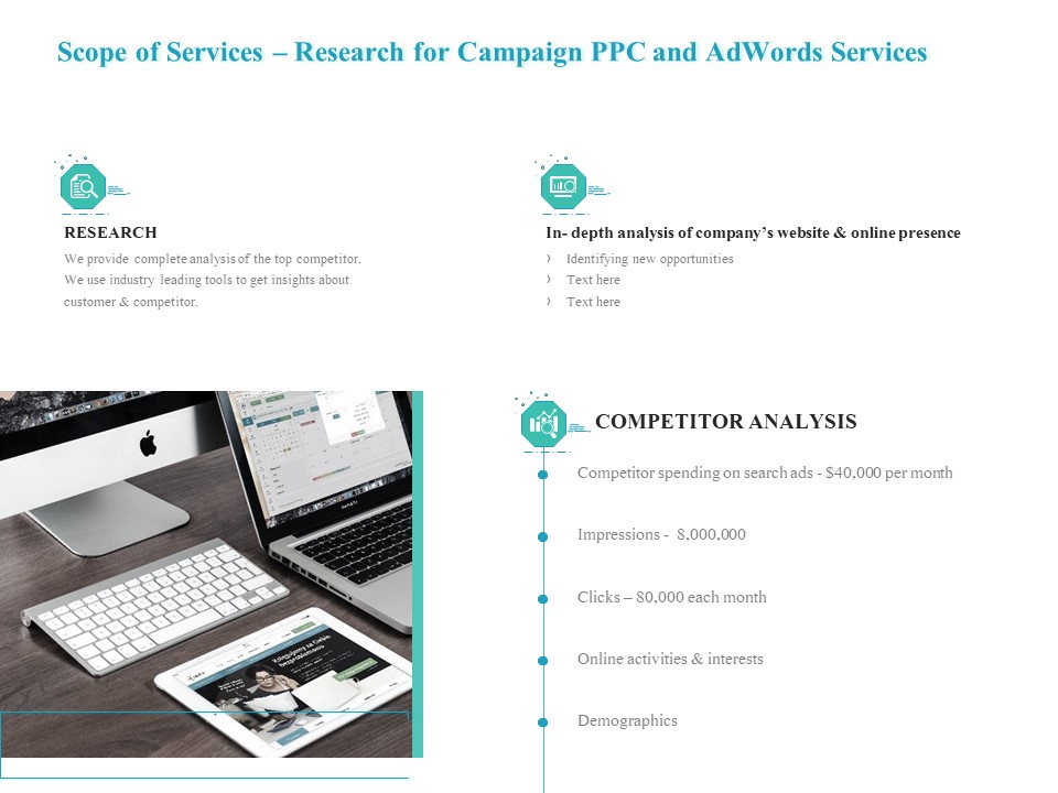 Scope Of Services Research For Campaign PPC And Adwords Services Background PDF