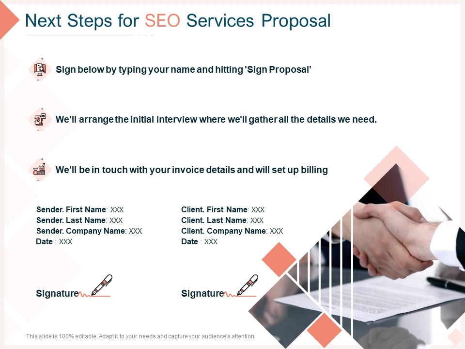 Search Engine Optimization Utilities Next Steps For SEO Services Proposal Diagrams PDF