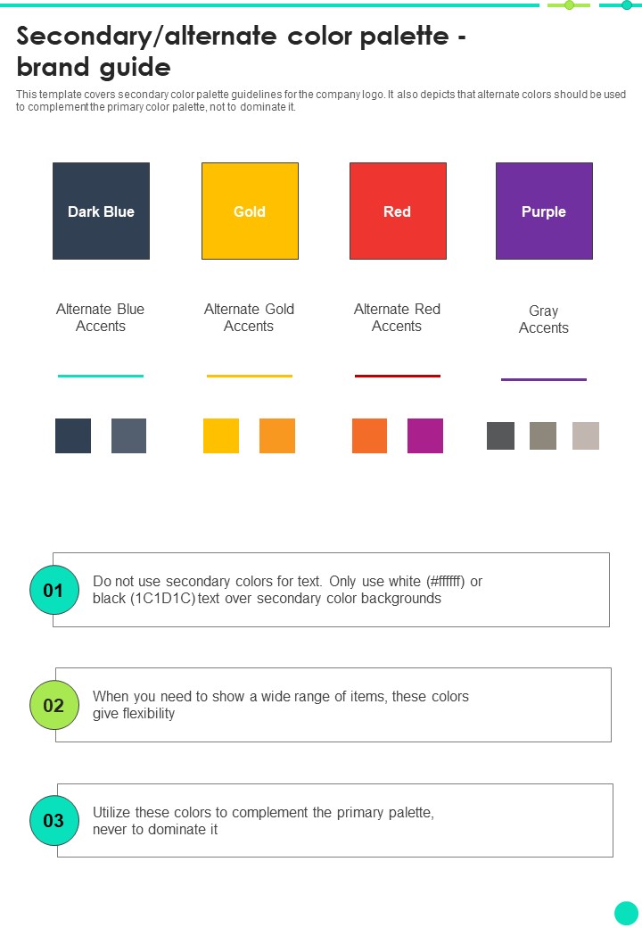 Secondary Alternate Color Palette Brand Guide One Pager Sample Example Document