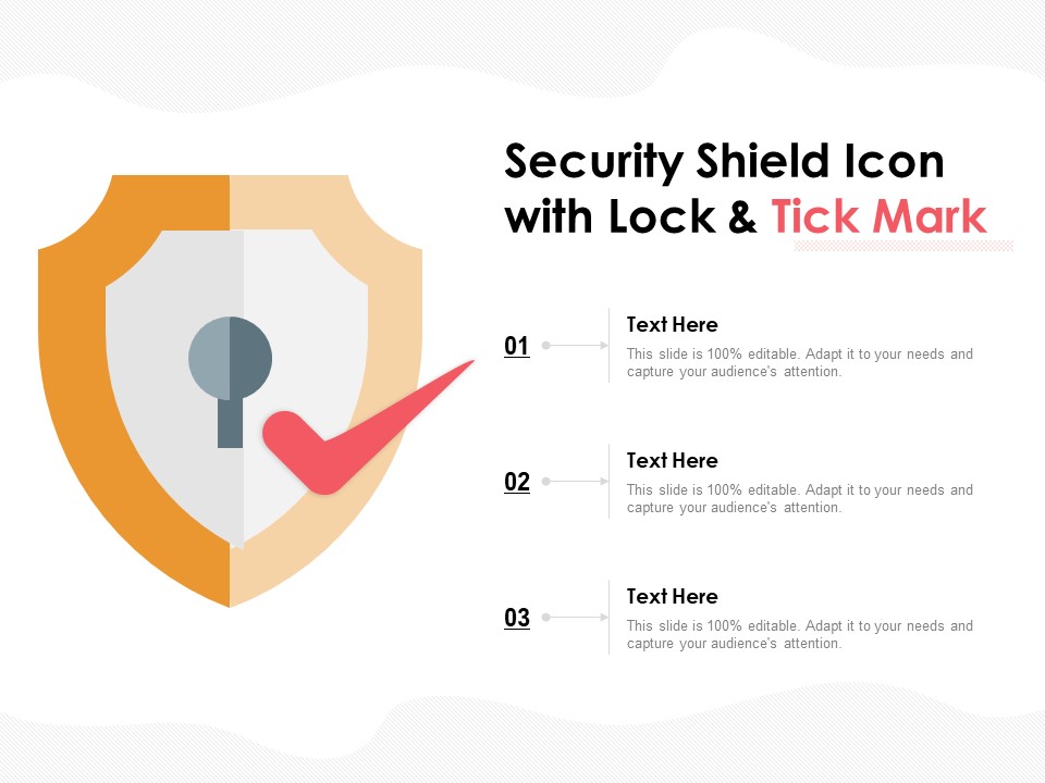 Security Shield Icon With Lock And Tick Mark Ppt PowerPoint Presentation Pictures Sample