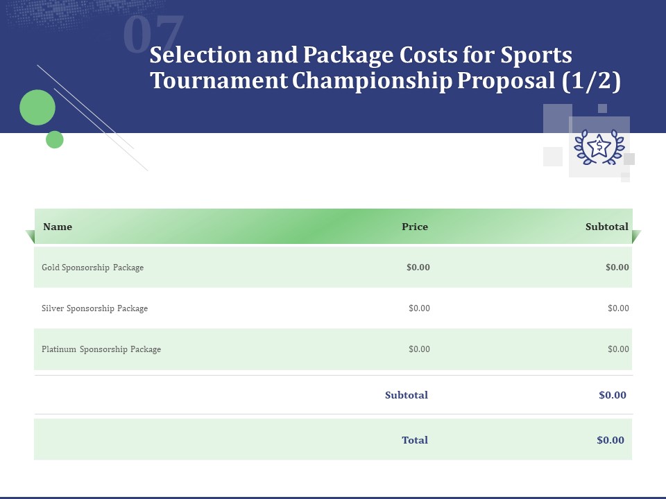 Selection And Package Costs For Sports Tournament Championship Proposal Price Ppt Summary Example File PDF