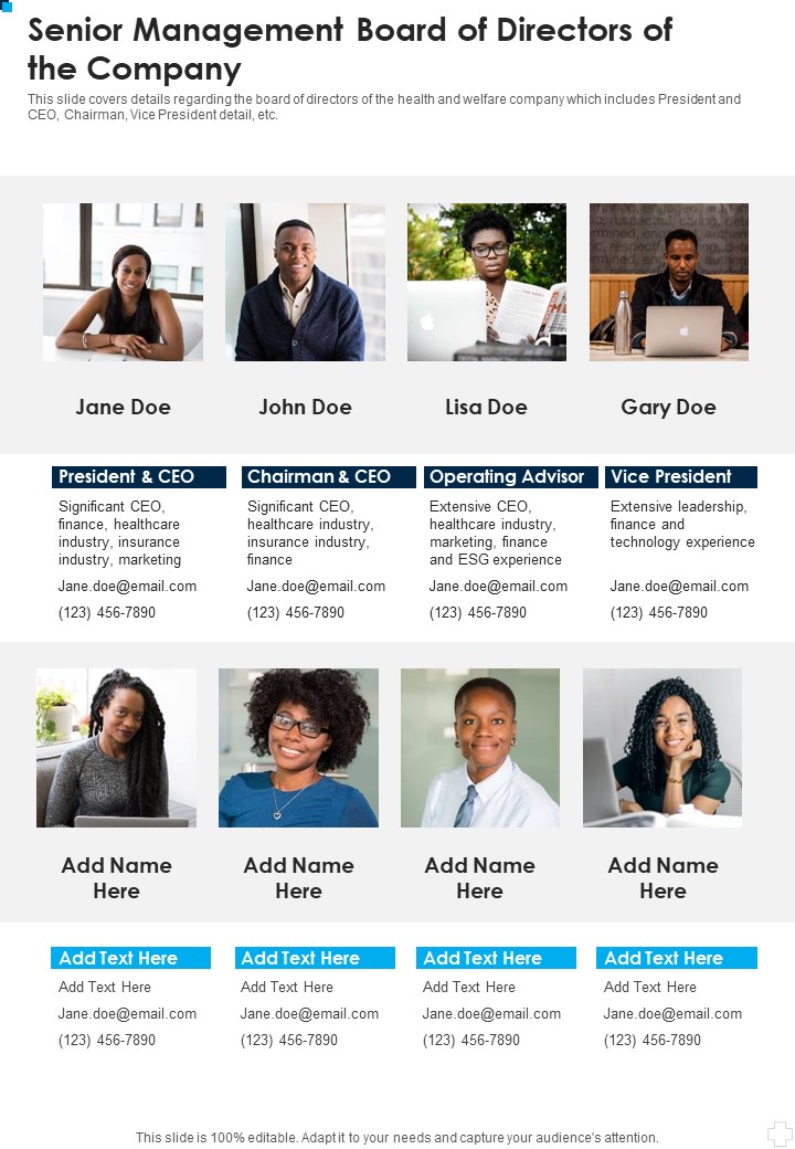 Senior Management Board Of Directors Of The Company One Pager Documents