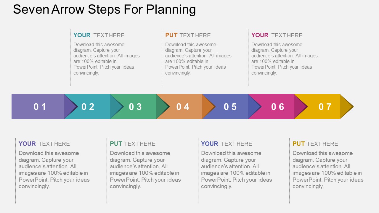 Seven Arrow Steps For Planning Powerpoint Templates