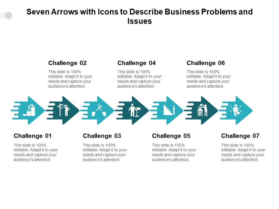 Seven Arrows With Icons To Describe Business Problems And Issues Ppt PowerPoint Presentation Infographics Professional